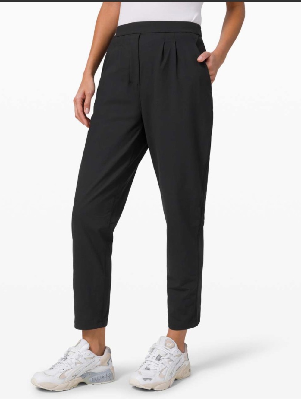 LULULEMON Essential High Rise Trouser Pants in Black size 8 Pleated Front Ankle - Picture 1 of 9